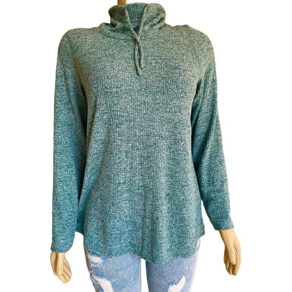 J. Jill Sweaters - J. Jill Size Medium Cowl Neck Drawstring Pullover Marled Green Sweater Ribbed